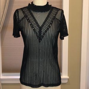 Zara TRF Victorian Punk Black Short Sleeve Sheer Lace Top